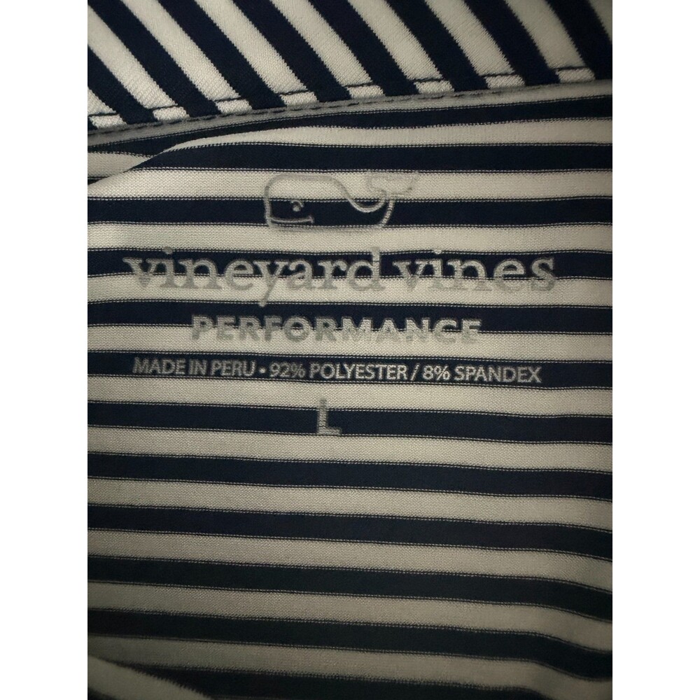 Vineyard Vines Performance Golf Polo L Blue White Stripe Whale Logo Men's - Picture 7 of 8